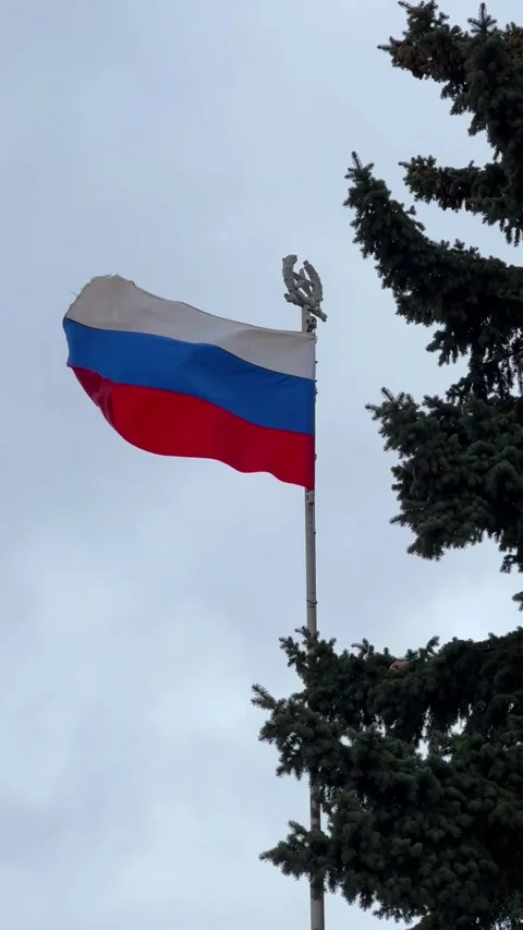 The Russian flag flutters in the wind on the Champ de Mars in St. Petersburg.  Stock Footage 275244878