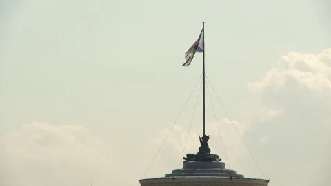 Russian flag flutters in the wind on the flagpole on blue sky background Video stock 71807003