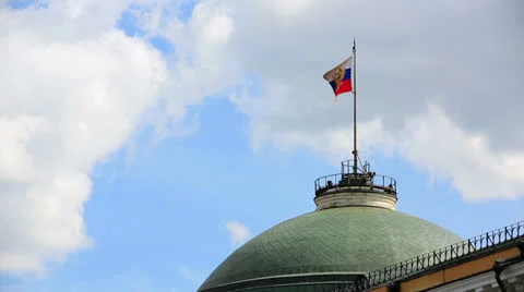 Russian flag flying over Kremlin dome Stock Footage 32423722