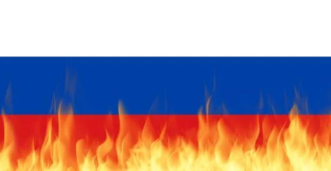 Russian flag national flags on Fire, Conflict between countries, deteriorat.. Stock Illustration