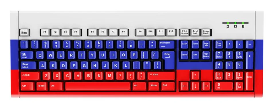 Russian flag painted on computer keyboard. 3D rendering 스톡 일러스트