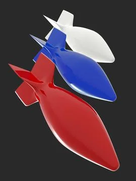 Russian flag represented as falling missiles. Military concept. 3D illustration. Illustrazione stock