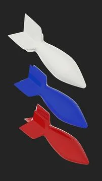 Russian flag represented as falling missiles isolated on background. 3D render. Illustrazione stock