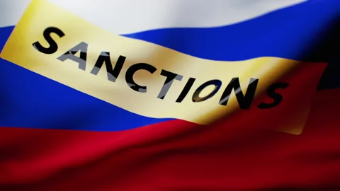Russian flag with sanctions sign Stock Footage 174338623