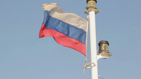 Russian Flag on the Ship Stock Footage 53007197