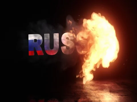 Russian Flag On Title is Revealing with Fire 스톡 동영상 78588396