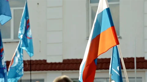 Russian flag waving in crowd Stock Footage 65303053