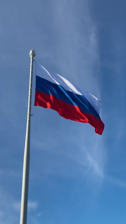 Russian flag waving sky Stock Footage 338180166
