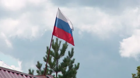 Russian flag in the wind against the summer blue sky Stock Footage 103790538