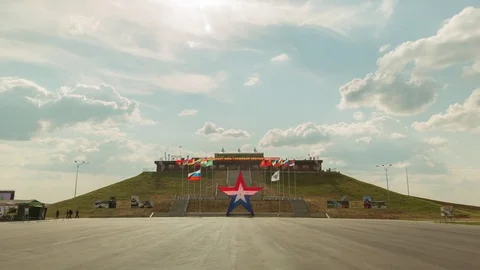 Russian flags waving against time-lapse clouds background hyper timelapse Stock Footage 74754291