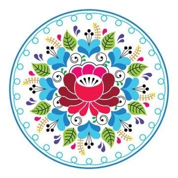 Russian folk art pattern - round floral design Stock Illustration