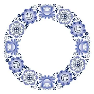 Russian folk art round pattern - Gzhel ceramics, wedding invitation Stock Illustration