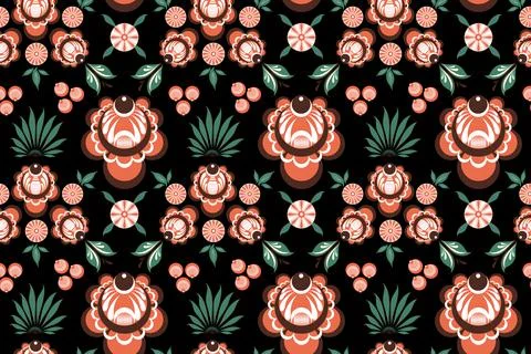Russian folk dark seamless pattern Stock Illustration