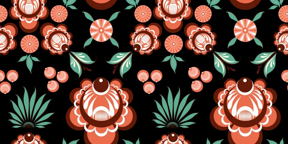 Russian folk dark seamless pattern Stock Illustration
