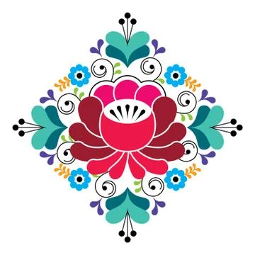 Russian folk design - floral pattern, colorful square composition Stock Illustration
