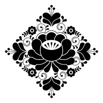 Russian folk design - floral pattern, black and white square composition Stock Illustration