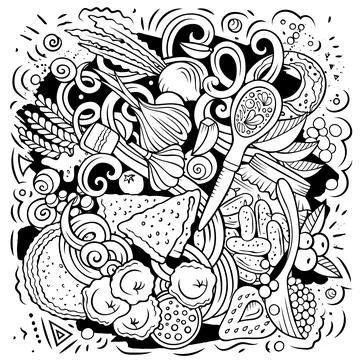 Russian food hand drawn vector doodles illustration. Stock Illustration