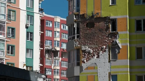 Russian forces destroyed dwelling house and killed people in Irpin town, Ukraine Stock Footage 200882886