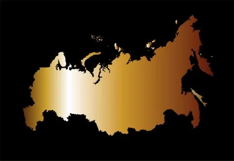 Russian gold map vector silhouette isolated on black background. Stock Illustration