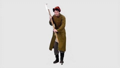Russian guardsman (strelts) marching with battle ax with long blade, alpha in Stock Footage 200117222