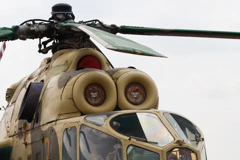 Russian Gunship Attack Helicopter Front Cockpit Abstract Stock-Fotos