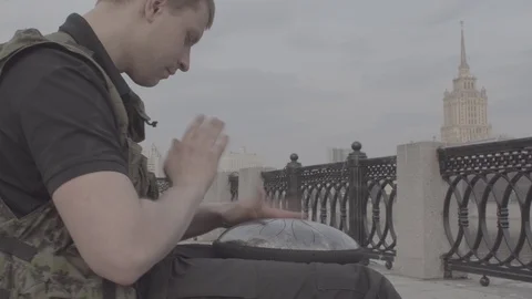 Russian guy plays hapi in Moscow Video stock 89081691