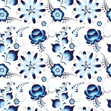 Russian gzhel vector seamless pattern Stock Illustration