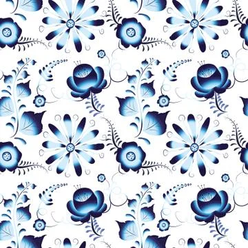 Russian gzhel vector seamless pattern Stock Illustration