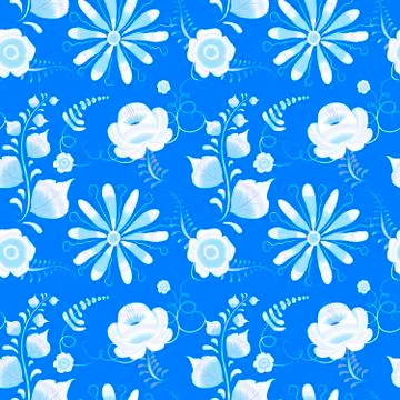 Russian gzhel vector seamless pattern Stock Illustration