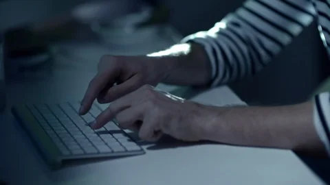 Russian Hacker Working on Computer at Night Stock Footage 85826687