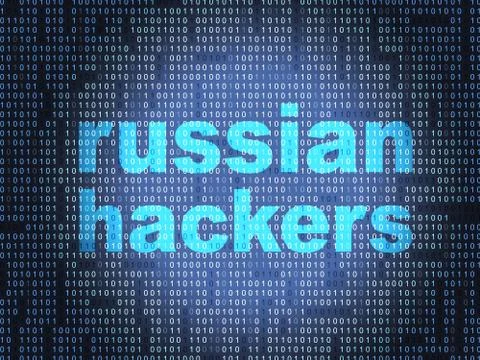 Russian Hackers On Data Background 3d Illustration Stock Illustration