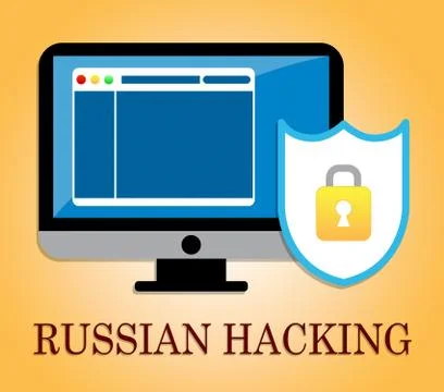 Russian Hacking Computer Lock Shows Attack 3d Illustration Stock Illustration