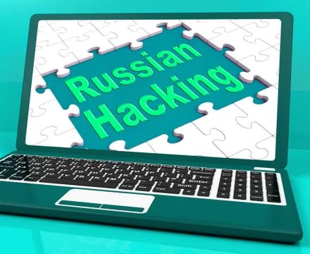 Russian Hacking Laptop Computer Shows Attack 3d Illustration Illustrazione stock