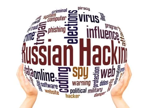 Russian hacking word cloud sphere concept Illustrazione stock