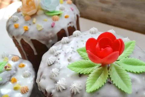 Russian homemade Easter cake with icing and meringue Stock Photos