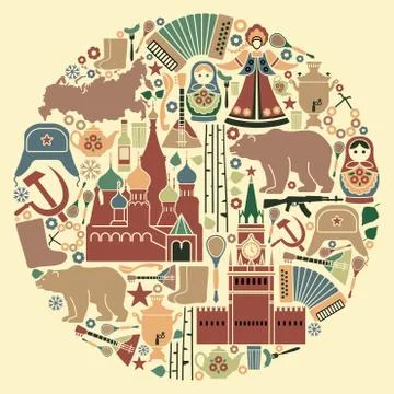 Russian icons in the form of a circle Stock Illustration