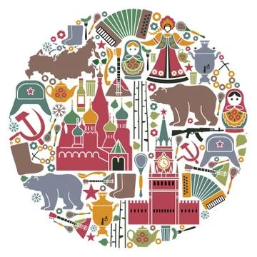 Russian icons in the form of a circle Stock Illustration