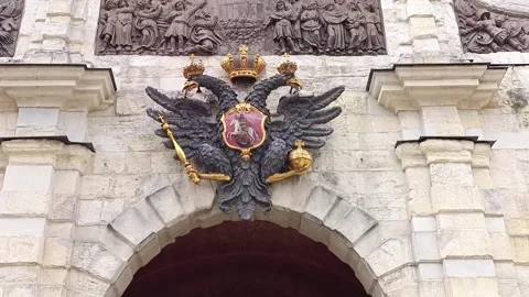 Russian Imperial Double-Headed Eagle Golden Emblem, Peter and Paul Fortress Stock Footage 344811926
