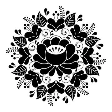 Russian inspired folk art pattern - black and white composition Stock Illustration