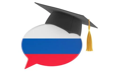 Russian language learning speech bubble with graduation cap. 3D rendering Stock Illustration
