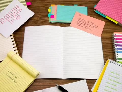 Russian; Learning New Language Writing Words on the Notebook Stock Photos