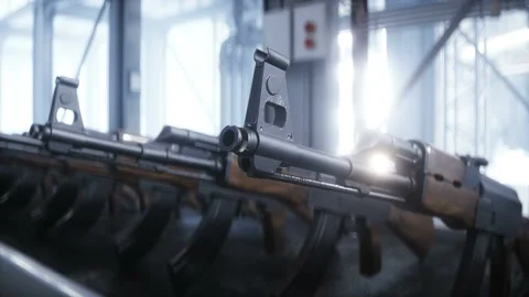 Russian machine gun AK 47 production factory. War concept. Realistic 4k Vídeo Stock 265576425