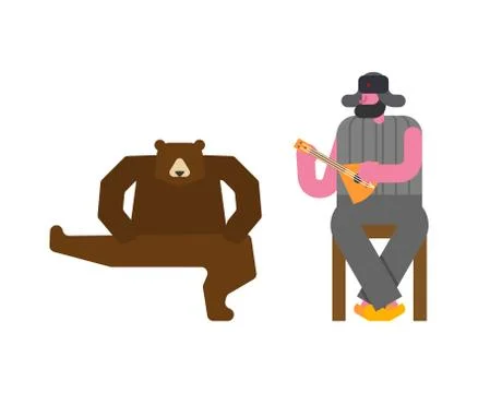 Russian man and bear dance. Traditional dance. Band music from Russia. Nation Stock Illustration