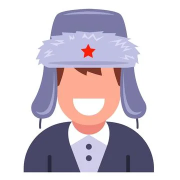 Russian man in a hat with earflaps. stereotype about Russians. Illustrazione stock