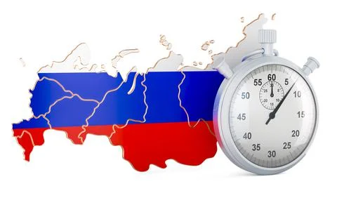 Russian map with stopwatch, 3D rendering 스톡 일러스트