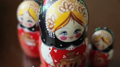Russian matreshka (Russian doll). Close up Stock Footage 48634866