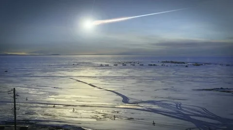 Russian meteor (meteorite) over Chelyabinsk in the Urals Stock Footage