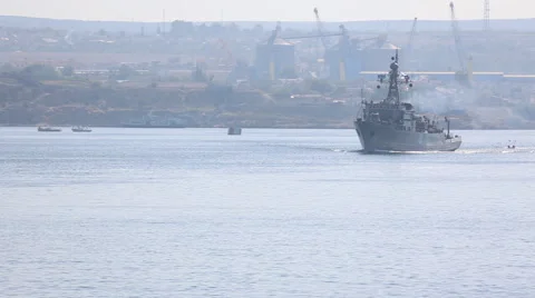 Russian minessheeper goes into combat sortie Stock Footage 40340236