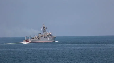 Russian minesweeper on the high seas Stock Footage 40340333