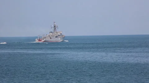 Russian minesweeper on the high seas Stock Footage 40340439
